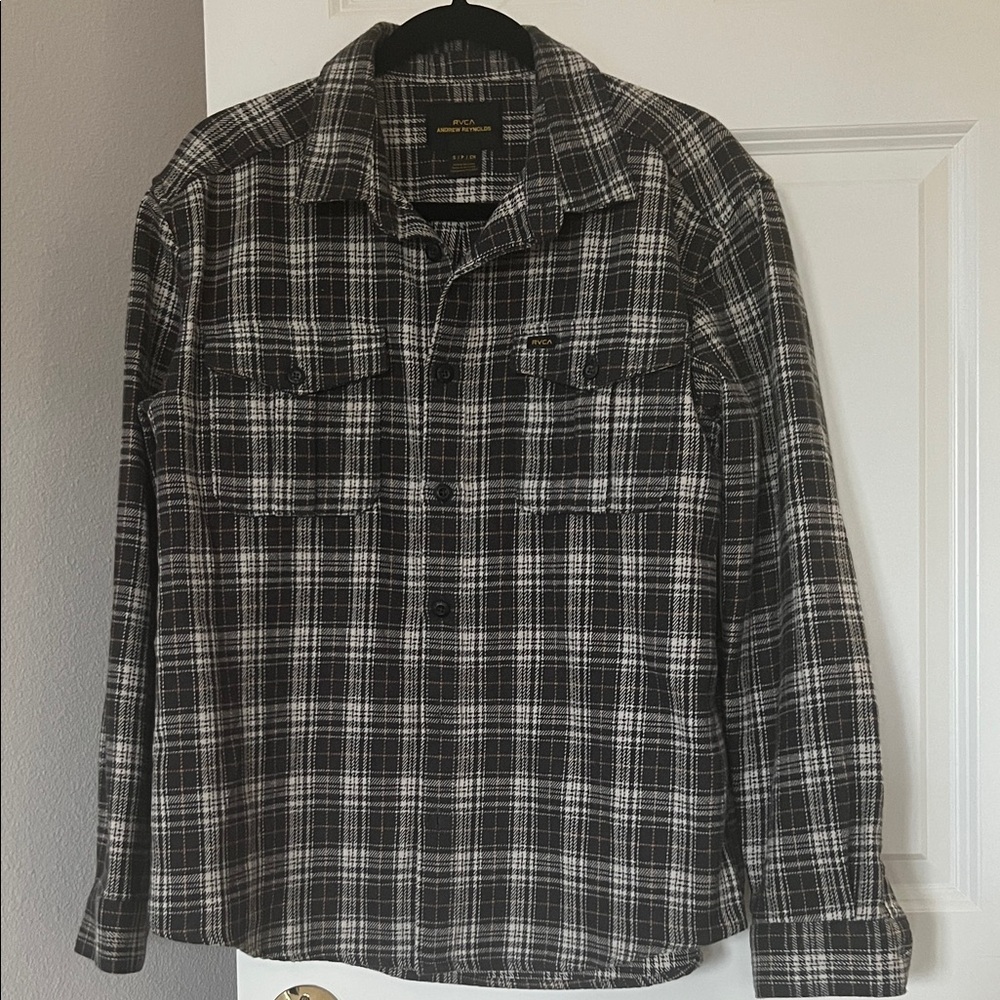 RVCA Navy Blue and White Plaid Shirt Jacket